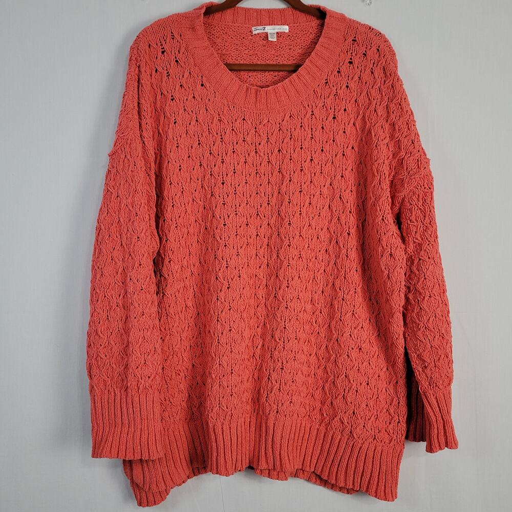 Seven7 chenille crew neck sweater women's size XXL coral pink relaxed comfort